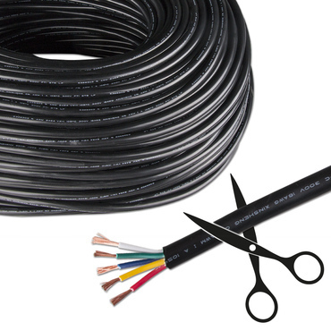 MC LED 5-žilový kulatý PVC kabel AWG 18/0,85 mm2, půměr 7,3 mm, černý plášť
