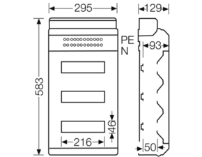 HEN KV 3536 Jističová skříň 3x 12 modulů, se svorkovnicí PE/N, kabelové vstupy přes elastické membrá