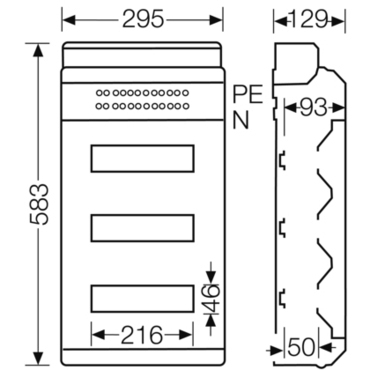 HEN KV 3536 Jističová skříň 3x 12 modulů, se svorkovnicí PE/N, kabelové vstupy přes elastické membrá