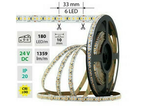LED pásek MC LED SMD3528G, 180LED/m, 14,4W/m, 1359lm/m, IP20, DC 24V, 10mm, 5m, potraviny-sýry