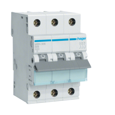 Jistič třípolový HAGER MBN306 3 pól. 6A, char.B, 6 kA