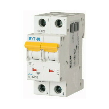 Jistič dvoupolový EATON 263383 PL7-D25/2 PL7, char D, 2-pólový, Icn=10kA, In=25A