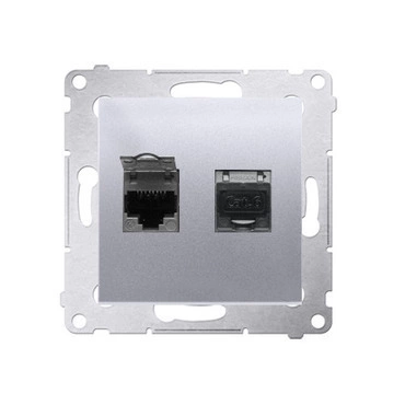 Zásuvka datová SIMON D62E.01/43, stíněná 2 nás. RJ45 kat. 6 s cl., stříbrná metalíza