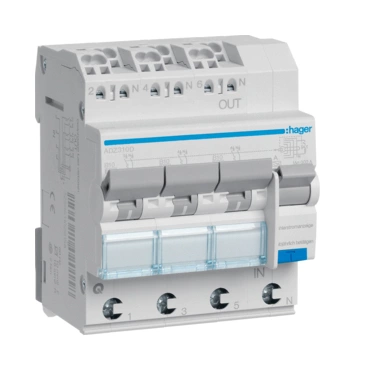 Chránič kombinovaný HAGER ADZ310D chránič s nadproudovou ochranou B, 3x1P+N, 6 kA, 0,0