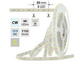 LED pásek MC LED SMD5050 CW, 60LED/m, 14,4W/m, 1132lm/m, IP54, DC 12V, 10mm, 5m
