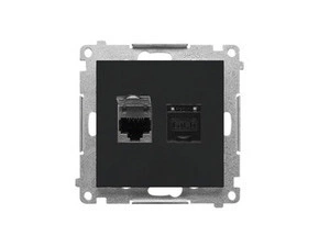 Zásuvka datová SIMON T62E.01/149, 2násobná stíněná RJ45 kat. 6 s protiprachovou clonkou, černá matná