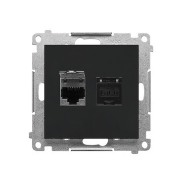 Zásuvka datová SIMON T62E.01/149, 2násobná stíněná RJ45 kat. 6 s protiprachovou clonkou, černá matná