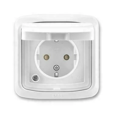 Zásuvka jednonásobná ABB Tango 5518A-3999 B, bílá, podle DIN, s cl., víčkem, rám., s drápky, IP44