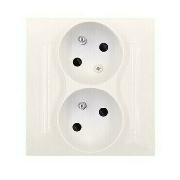 Zásuvka SIMON DGZ2TSZ/41, 2 násobná, s uzemněním, se clonkami, pootočená, šroubové svorky, krémová