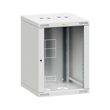 Rozvaděč nástěnný CONTEG RQN-12-60/45-B, 19", 12U, 570x450mm, skleněné dveře, šedý