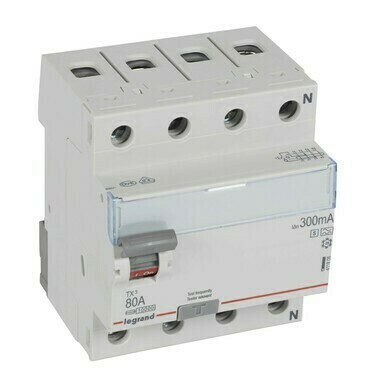 Chránič čtyřpolový LEGRAND 411806 TX3 CHRÁN. 4P 80A 300MA A-S