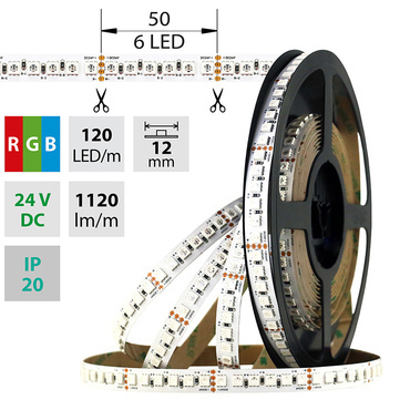 LED pásek MC LED SMD5050 RGB, 120LED/m, 28,8W/m, 1120lm/m, IP20, DC 24V, 12mm, 5m