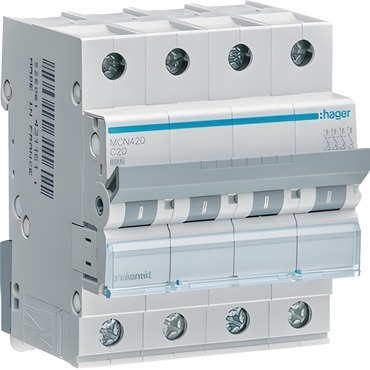 Jistič čtyřpolový HAGER MCN420 4 pól. 20A, char.C, 6 kA