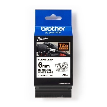 BROTHER   originální páska do tiskárny štítků, , TZE-FX211, černý tisk/bílý podklad,