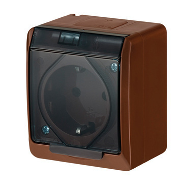 FAM GALATEA IP44 Zásuvka 2P+PE SCHUKO (hnědá / kolébka průhledná)