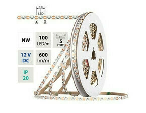 LED pásek MC LED stranový SMD3014 NW, 100LED/m, 6W/m, 600lm/m, CRI90, IP20, DC 12V, 5mm, 50m