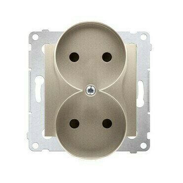 Zásuvka SIMON DG2MZ.01/44, 2 násobná, bez uzemnění, se clonkami, zlatá metalizovaná