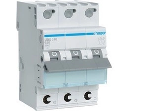 Jistič třípolový HAGER MBS310 3 pól. 10A, char.B, 6 kA, bezšroubové svorky