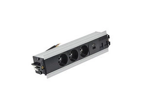 SIMON 48530E30BK00000-40 Mediaport Indesk: 2x 250 V typ E + USB nabíječka (typ C) kabel hliník černý