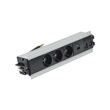SIMON 48530E30BK00000-40 Mediaport Indesk: 2x 250 V typ E + USB nabíječka (typ C) kabel hliník černý