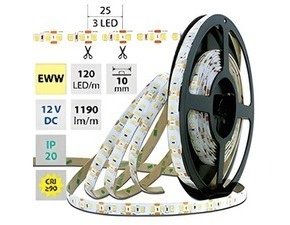 LED pásek MC LED SMD2835 WW, 120LED/m, 14W/m, 1190lm/m, IP20, DC 12V, 10mm, 50m