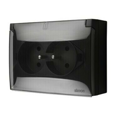 Zásuvka kompaktní SIMON ACGZ2Z/49A, 2 nás., IP44, , cl., průhl. víčko, 16A, šr. sv., černá mat