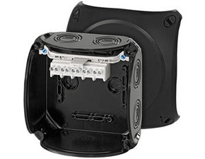 HEN KF 0604 B Krabicová rozvodka pro nechráněné venkovní instalace, černá, s předlisy, s 5 pólovou s