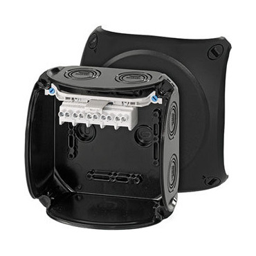 HEN KF 0604 B Krabicová rozvodka pro nechráněné venkovní instalace, černá, s předlisy, s 5 pólovou s