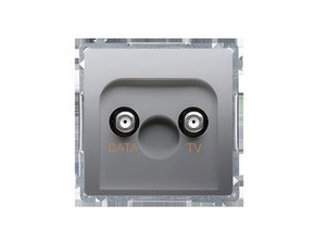 Zásuvka anténní SIMON BASIC BMAD1.01/43, TV+DATA, 2x výstup „F”, 1x vstup: 5–1000 MHz, stříbrná