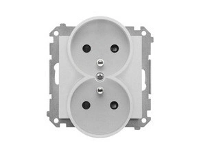 Zásuvka SIMON TGZ2MCZ.01/143, 2P+T 2 násobná, se clonkami, hliníková matná