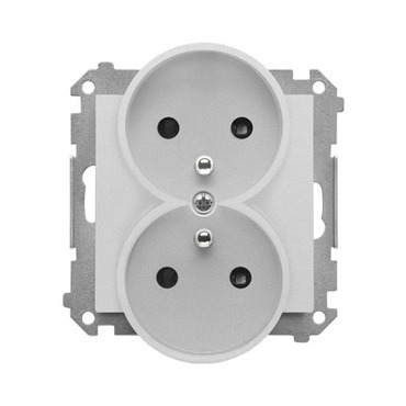 Zásuvka SIMON TGZ2MCZ.01/143, 2P+T 2 násobná, se clonkami, hliníková matná
