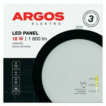 ARGOS LED panel vestavný, kruh 18W 1600LM IP20 CCT - Černá