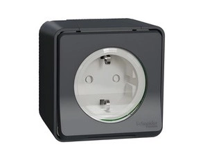 SCHN MUR36034 Mureva Styl - Kompletní zásuvka 16A Schuko, clonky, bezšroubová, IP55, povrchová, Antr