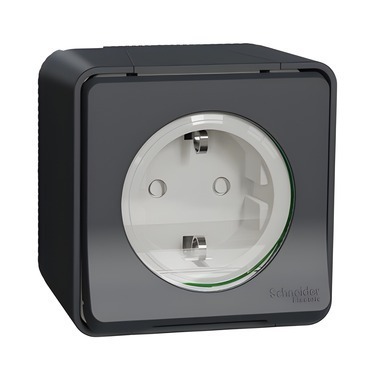 SCHN MUR36034 Mureva Styl - Kompletní zásuvka 16A Schuko, clonky, bezšroubová, IP55, povrchová, Antr