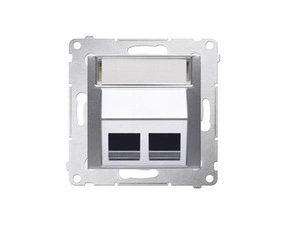 Kryt SIMON DKP2S.01/43, telefonní a datové 2násobné zásuvky Keystone, zkosený, stříbrná metalizovaná