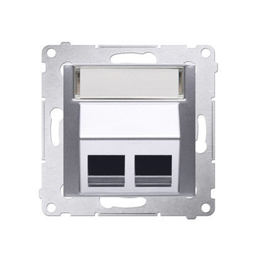 Kryt SIMON DKP2S.01/43, telefonní a datové 2násobné zásuvky Keystone, zkosený, stříbrná metalizovaná