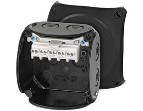 HEN KF 0202 B Krabicová rozvodka pro nechráněné venkovní instalace, černá, s předlisy, s 5 pólovou s