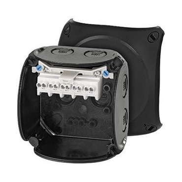 HEN KF 0202 B Krabicová rozvodka pro nechráněné venkovní instalace, černá, s předlisy, s 5 pólovou s