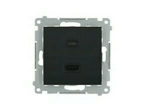 Nabíječka USB SIMON DEC2CAQ.01/49, 2násobná, 1xUSB typ C+1xUSB typ A, max.30W, černá mat metalíza