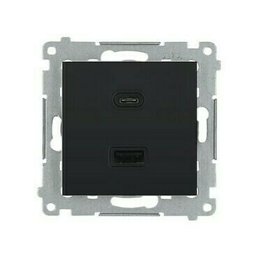 Nabíječka USB SIMON DEC2CAQ.01/49, 2násobná, 1xUSB typ C+1xUSB typ A, max.30W, černá mat metalíza