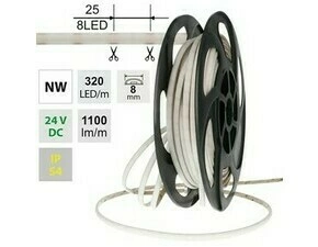 LED pásek MC LED SOB NW, 320LED/m, 10W/m, DC 24V, 1100lm/m, CRI90, IP54, modul 25mm, 8mm, 5m