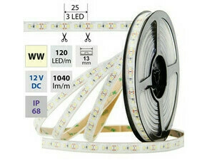 LED pásek MC LED SMD2835 WW, 120LED/m, 14W/m, 1040lm/m, IP68, DC 12V, 13mm, 5m