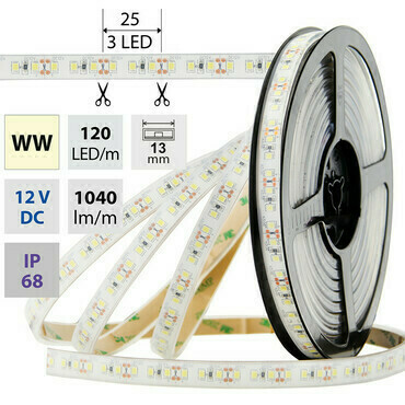 LED pásek MC LED SMD2835 WW, 120LED/m, 14W/m, 1040lm/m, IP68, DC 12V, 13mm, 5m