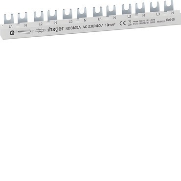 HAG KDS563A Hřebenová přípojnice 3P+N, 10mm2/12mod. pro 6ks přístrojů 1+N (L1+N,L2+N,L3+N)
