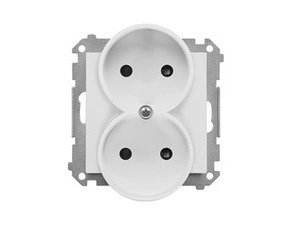 Zásuvka SIMON TG2MCZ.01/114, 2 násobná, bez uzemnění, se clonkami, světle šedá matná