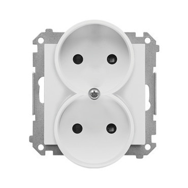 Zásuvka SIMON TG2MCZ.01/114, 2 násobná, bez uzemnění, se clonkami, světle šedá matná