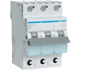 Jistič třípolový HAGER MBS320 3 pól. 20A, char.B, 6 kA, bezšroubové svorky
