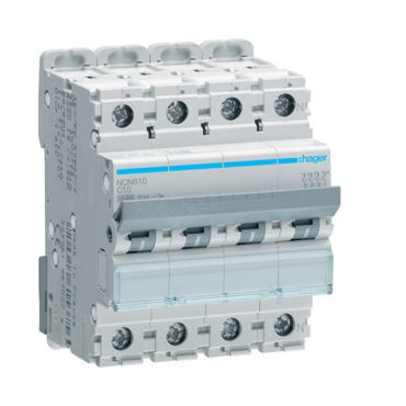 Jistič čtyřpolový HAGER NCN610 3+N pól. 10A, char.C, 10 kA