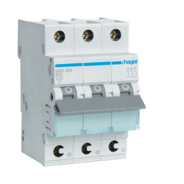Jistič třípolový HAGER MBS350 3 pól. 50A, char.B, 6 kA, bezšroubové svorky