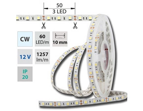 LED pásek MC LED SMD5050 CW, 60LED/m, 14,4W/m, DC 12V, 1515lm/m, IP20, 10mm, 5m
